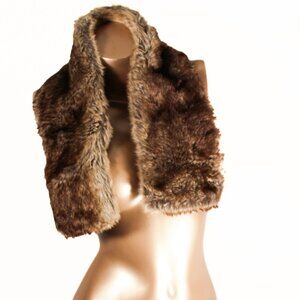 Vintage 1990s Faux Fur Short Scarf Stole Shawl in Brown, Black, Cream & Tan